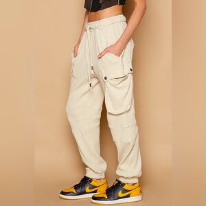 🆕 POL - Casual Cargo Joggers - Oatmeal - 100% COTTON